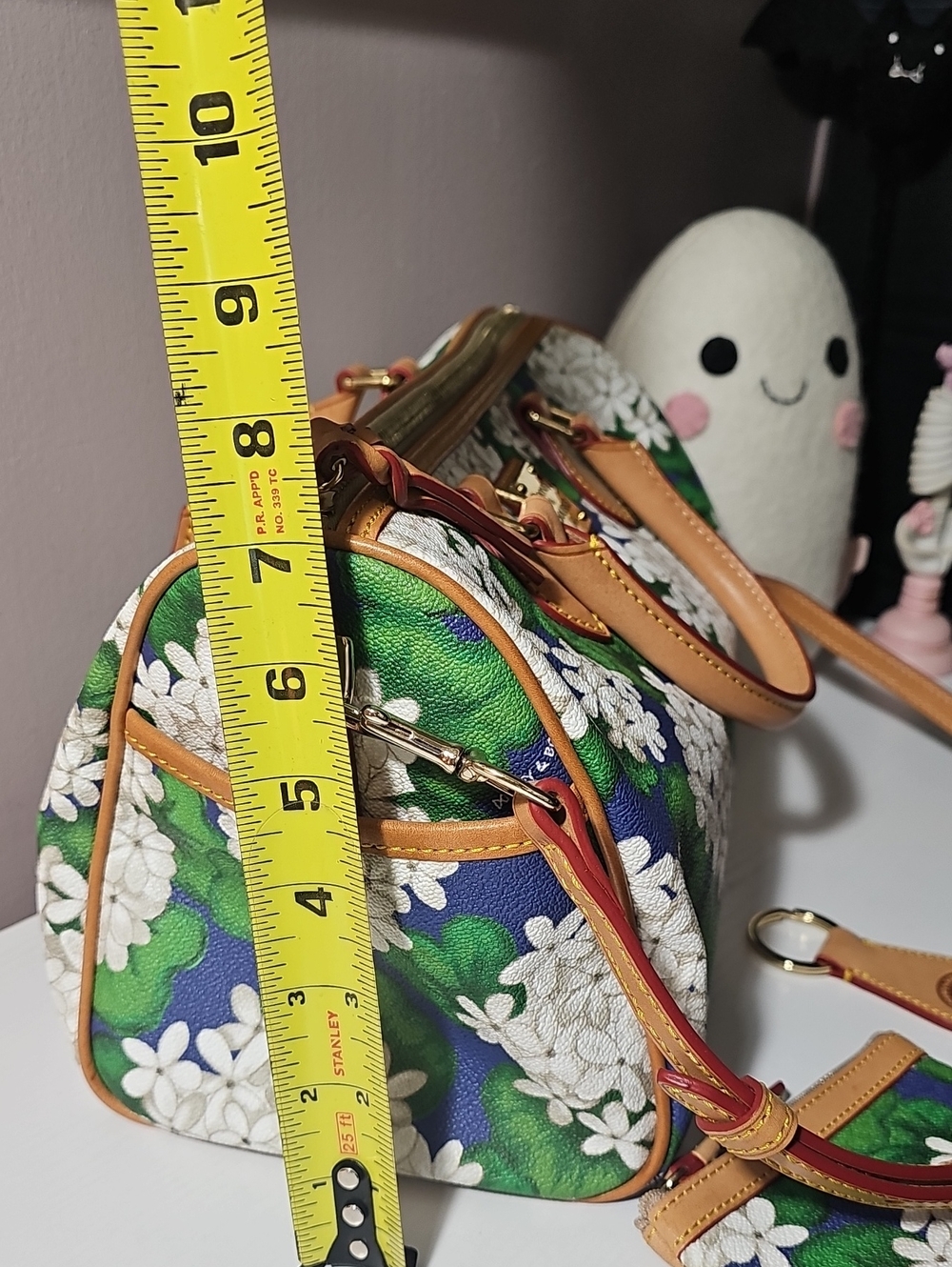 Dooney & Bourke Green Hydrangea Floral Satchel W/ Coin Purse And Key Fob - Picture 5 of 6